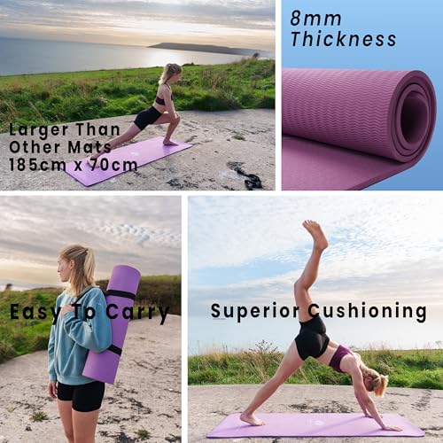 1.Active Aura Printed Body Alignment TPE Yoga Mat for Men and Women to promote correct posture and reduce strain| 8mm Thickness for Superior Cushioning | 185 x 70 cm Extra Wide, Anti Slip Mat, Yoga, Pilates, Exercise for Body Fitness and Health