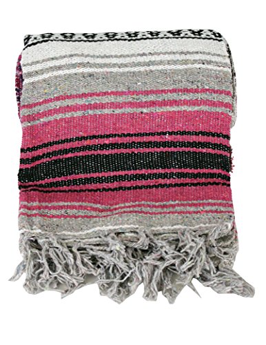 Authentic Mexican Falsa Blanket (Hot Pink) - color: Hot Pink