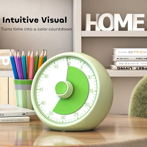 Visual Timer for Kids 60-Minute Countdown Timer with Optional Alarm, Focus Tool for ADHD & Autism, Time Management for Homework, Chores, Office, Kitchen, Teaching & Study Routines (Light Green) - color: Light Green