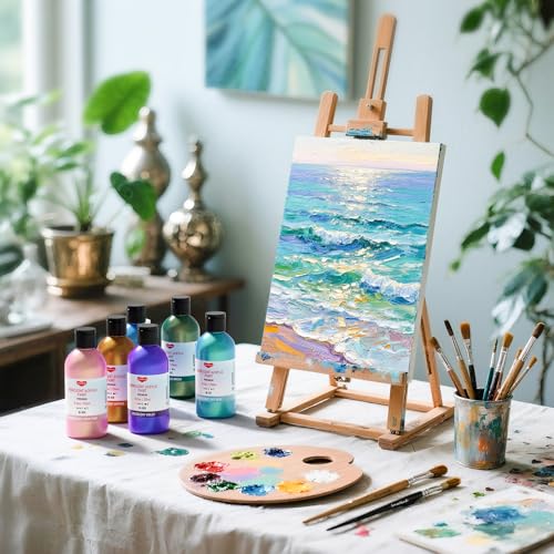 Smallbudi Iridescent Acrylic Paint Set, 20 Colors Bulk Color Shifting Paint | 250ml/8.45oz Large Bottles Fluid Painting Medium, Non Toxic Pearlescent Chameleon Craft Paint for Canvas Rocks Wood Crafts