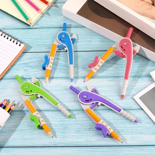 Zonon 30 Pcs Math Geometry Compasses Classroom Set, Bulk Bright Colored Plastic Drawing Compass with Pencils and Safe Tip, Back to School Teacher Supplies for Kids Basic Drafting