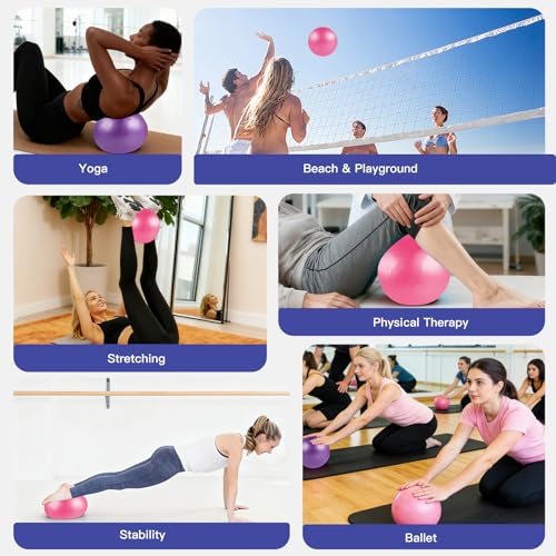 Guirnd Pilates Ball 2P, 9 Inch Workout Ball for Women Men Kid Toddler, Small Exercise Ball with Pump for Physical Therapy, Stability, Stretching, Barre, Yoga, Core(Pink & Purple)