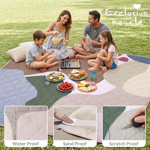 Exclusivo Mezcla Extra Large Waterproof Picnic Blankets 3 Layer, Sandproof and Foldable Outdoor Blanket for Beach Camping, Park and Travel, 60x80 Inch - color: Abstract Brown, size: 6'8" x 6'8"