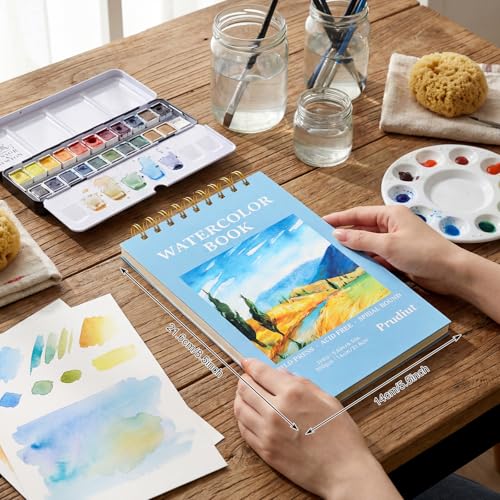 35 Sheets Watercolor Paper Pad 5.5 x 8.5 in, 140 Lb Cold Press, Spiral | 300 Gsm Paper, Good Water Absorption, Tear-Out Pages, 360° Spiral Bound, for Watercolor, Drawing and Mixed Media - size: 5.5x8.5 Inch
