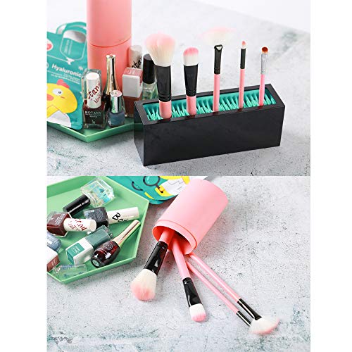 JAMEND CLXP Makeup Brushes Holder Organizer, Silicone Vanity Air Drying Rack Display Storage for Brush, Eyeliners and More, Practical Cosmetic Tools Container (Blue-White) - color: Blue-White