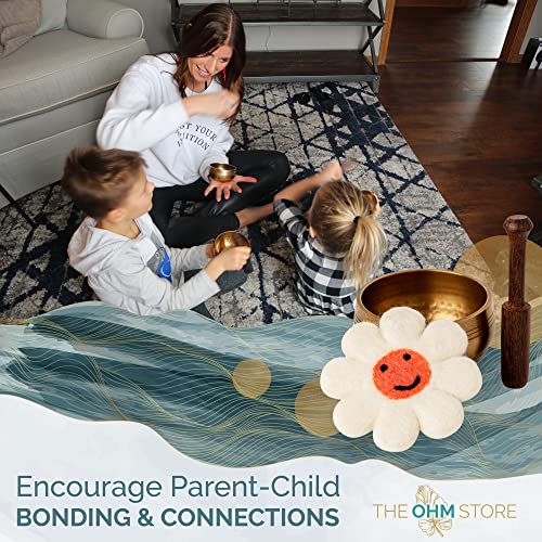 Ohm Store Pure Bronze Singing Bowl Set — Hand Crafted Tibetan Sound Bowl for Meditation and Mindfulness Practices — Little Ohmies Sprout Character Pillow for Kids, Teens, and Adults - style: Sprout