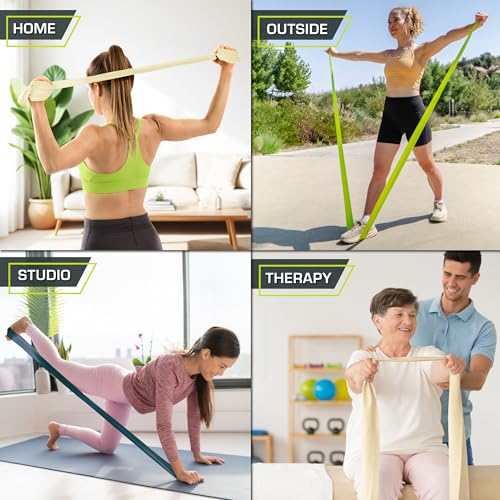 ProsourceFit Latex-Free Flat Exercise Bands Set, 3 Resistance Levels for Physical Therapy, Stretching, Yoga, and Pilates