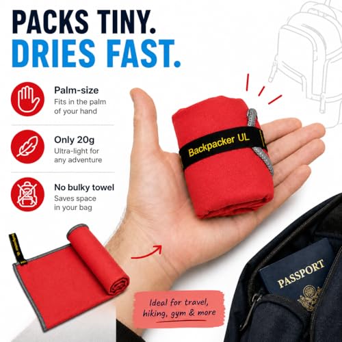 Backpacking Ultralight Quick Dry Microfiber Soft Fast Drying Hand and Face Towel Wash Cloth Camping Yoga Hiking Active Lifestyle Small (Red, Small) - color: Red, size: Small