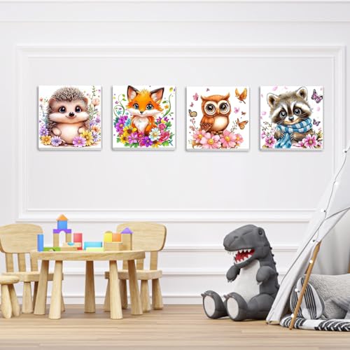 QENSPE 4 Pack Paint by Numbers with Wooden Frame, Cute Animals Painting by Number for Beginners, DIY Acrylic Oil Painting Kits Arts on Canvas, Home Wall Decor Gift 8X8 inch - color: Animals