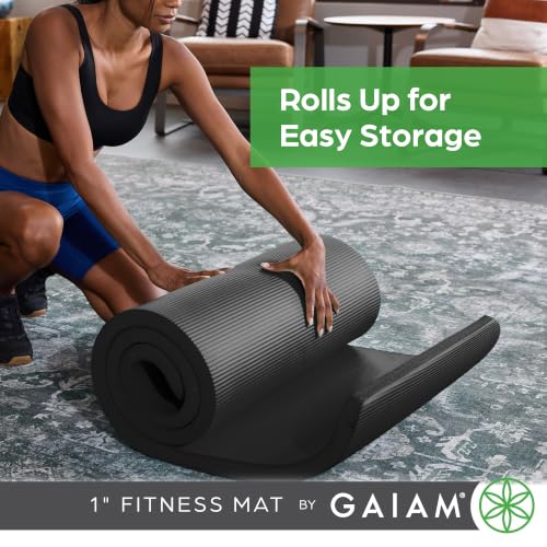 Gaiam Thick Yoga Mat, Exercise & Fitness Mat with Easy-Cinch Carrying Strap - color: Purple, size: 1"
