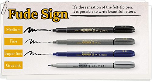Zebra Fude Sign Brush Pen, Extra Fine, Fine, Medium, Gray Ink, 4-pack | Sticky Notes Value Set