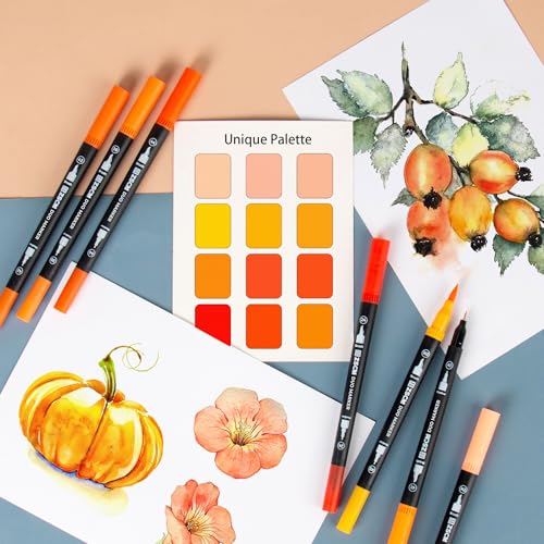 ZSCM QUALITY DECIDES THE FUTURE Orange Duo Tip Marker Pens, 12 Fine & Brush Tip Pen For Adult Coloring Books - color: 12 Orange