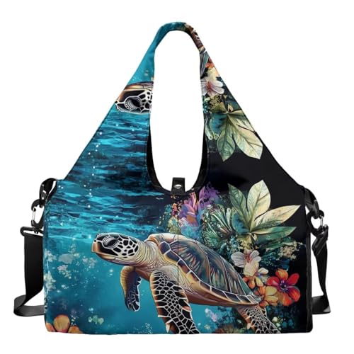 Yoga Mat Bag for Men Women Canvas Yoga Mat Carrier Take In Out Mat Easily for Beach Swim Bags Pool Sports Gym - color: Hawaiian Sea Turtle