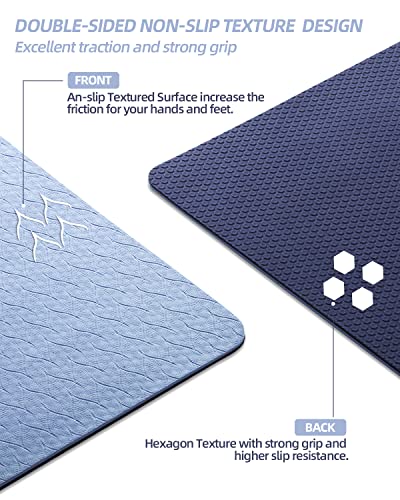 COOLMOON Yoga Mat Non Slip, Anti-Tear 1/4 Thick TPE Yoga Mats for Women and Men, 72"x24" Exercise & Fitness Mat with Carrying Strap, Workout Mats for Yoga, Pilates and Floor Exercise - color: Gray