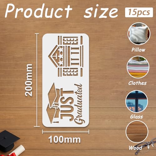 INFUNLY 15PCS Graduation Painting Stencils 3.9×7.87" Graduation Season Wall Stencil Reusable Painting Template Congrats Grad Walls Templates for DIY Crafts Wall Canvas Fabric Graduation-Party Decor - style: 15PCS Graduation