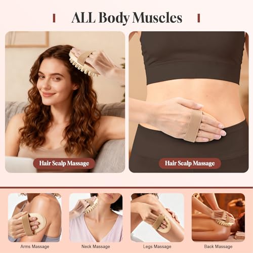 2 Pcs Meridian Brush, Wood Therapy Massage Tools with Essential Oil | Handheld Natural Meridian Massage Brush for Belly Fat Cellulite Massage Tool for Legs Arms Back Office Workers Stress Relieve - color: Beige