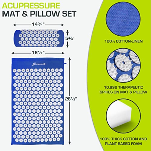 ProsourceFit Acupressure Mat and Pillow Set for Back/Neck Pain Relief and Muscle Relaxation, Blue - color: Large - Blue/White, size: Large