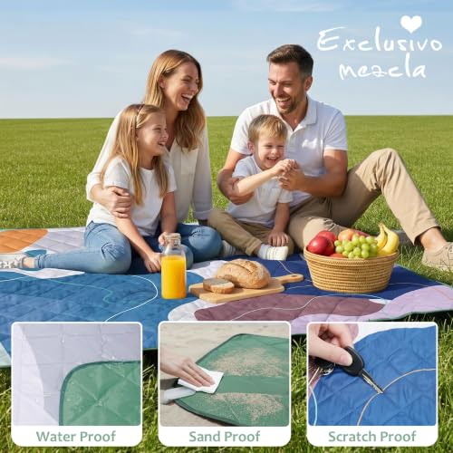 Exclusivo Mezcla Extra Large Waterproof Picnic Blankets 3 Layer, Sandproof and Foldable Outdoor Blanket for Beach Camping, Park and Travel, 60x80 Inch - color: Abstract Blue, size: 60''*80''