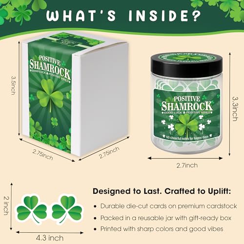 Positive Shamrock Jar, 60 Affirmation Notes, Good Luck Gifts, Irish Gifts | Uplifting Positive Vibes Jar for Home, Office Desk & Daily Encouragement, St Patricks Day Gifts for Women, Friends, Coworkers - color: KAT-Kien- Positive shamrock jar