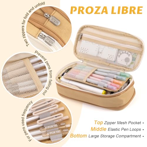 EASTHILL Big Capacity Pencil Pen Case Office College School Large Storage High Capacity Bag Pouch Holder Box Organizer Khaki - color: Khaki