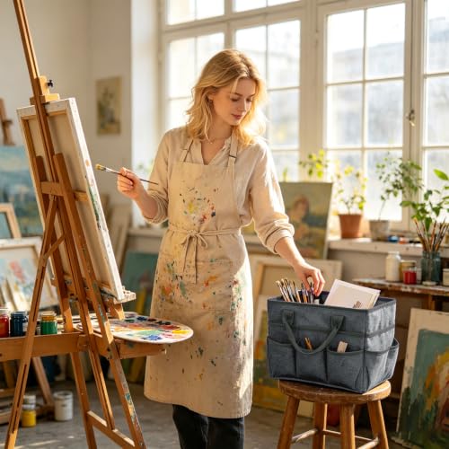 Craft Organizer Tote Bag,Art Supply Organizer Bag for Craft Supplies | 11 Pockets,Portable Handle,Collapsible Design,Reinforced Base,Sturdy Art Caddy Bag for Scrapbooking,Craft,Art,Sewing