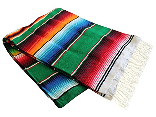 Leos Imports Mexican Serape Blanket (X-Large 82"x60", Green) - color: Green, size: X-Large 82"x60"