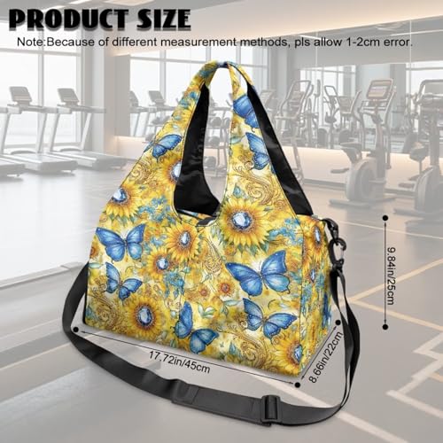 Gym Bag with Yoga Mat Holder Large Tote Bag With Multi Pockets for Women Men Dry Wet Separated Pocket Carryall Yoga Tote Bag for Pilates Travel Workout Office - color: Butterfly