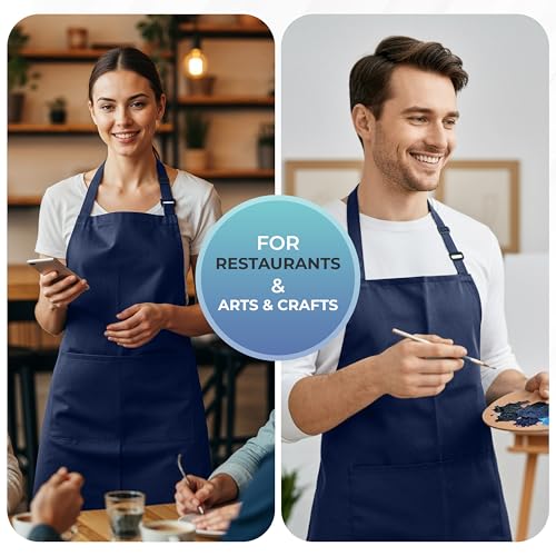 Utopia Kitchen 4 Pack Bib Apron Adjustable with 2 Pockets, Water and Oil Resistant, Cooking Kitchen Chef Apron for Women Men - color: Navy