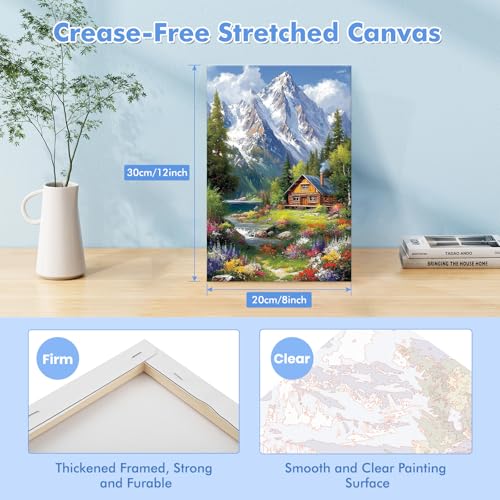 Bowetile Framed Paint by Numbers Landscape Kit for Adults, Adults' Paint-by-Number Kits on Canvas, Painting by Numbers Mountain, Acrylic Number Painting Gifts for Home Wall Decor, 8x12in - color: Landscape, Mountain Range