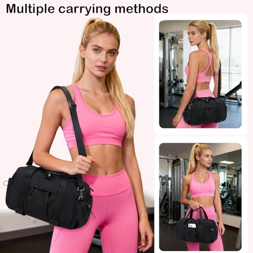 LEDAOU Small Gym Bag for Women, Mini Duffle Bag with Yoga Mat Holder Lightweight Carry On Sports Bag with Separate Shoe Pocket and Wet Pocket Duffel Bags Dance Yoga Workout Bag - color: Black, size: Mini-14"