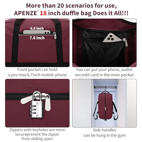 Small Gym Bag 18 inch Carry On Duffel Bag for Weekender Travel - Wine Red - color: Wine Red, size: 18inch