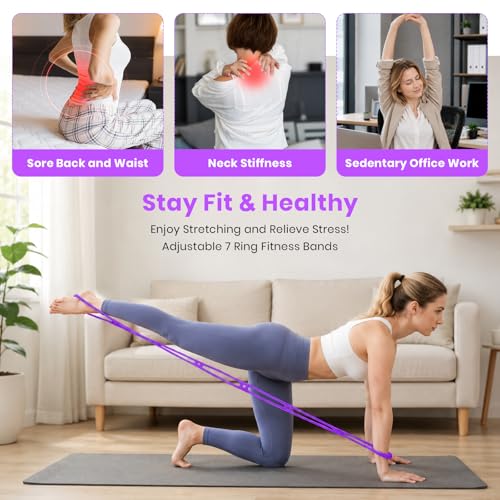 7 Ring Adjustable Resistance Bands, Workout Stretch Fitness Resistance Exercise Band with 7-Level, Ideal for Women Men Yoga/Pilates/Physical Therapy/Home Gym for Arm/Shoulders/Foot/Leg Fitness - color: Purple