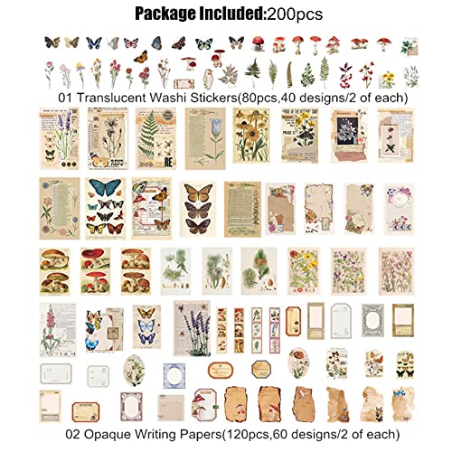 Esweny 200PCS Vintage Scrapbooking Supplies Kit for Journaling, Scrapbook Sticker Paper Pack for Junk Journal Planners Aesthetic Cottagecore Room Decor Wall Art Collage Album (Nature) - style: Nature