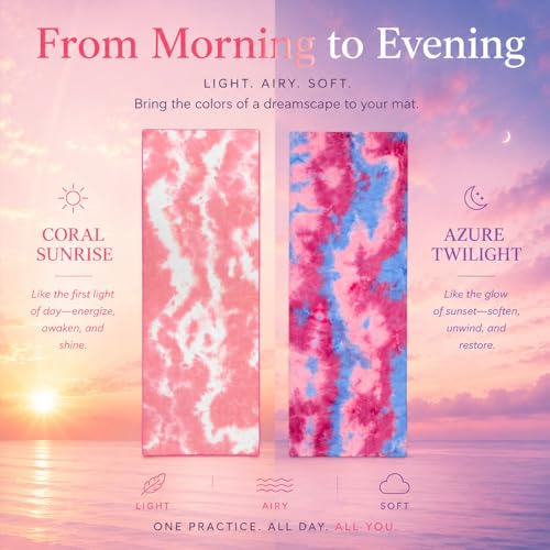 Eunzel Non Slip Hot Yoga Mat Towel with Grip Dots, 72" x 24" - color: Z-coral Sunrise & Azure Twilight, size: 72" x 24"