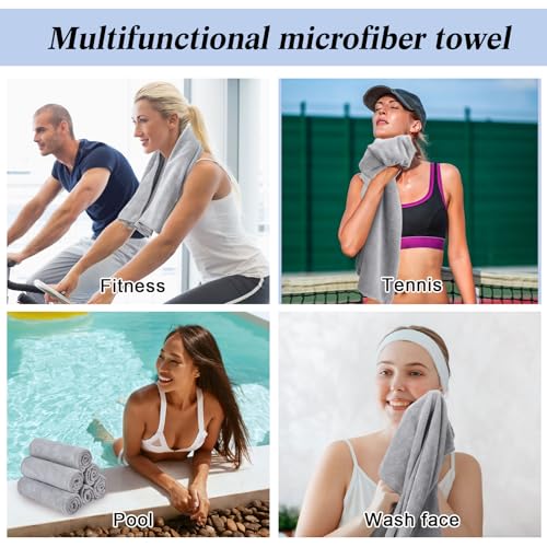 SmoothNovelty 36 Pcs Microfiber Gym Towel 16 x 28 in Bleach Proof Towels Absorbent Soft Sweat Towels Quick Dry Lightweight Towel for Hand Salon Bath Spa Hotel Pool Home Hair Care(Light Grey) - color: Grey