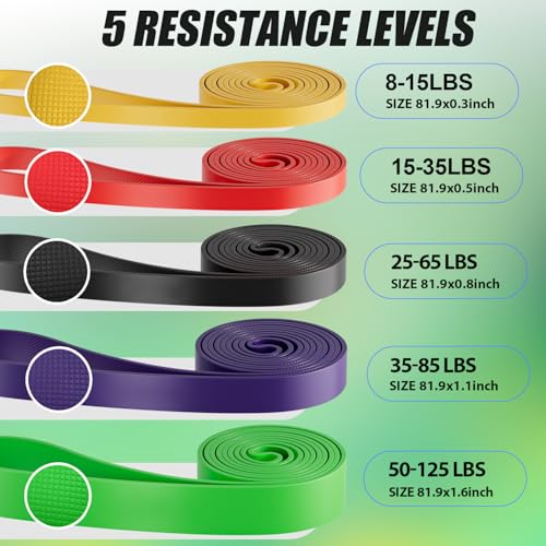WHATAFIT Resistance Bands, 5 Level Pull Up Assistance Bands for Working Out - color: 2.3-56.7kg(5-125파운드) 컬러풀+그립