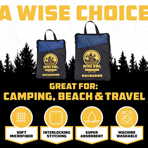 Wise Owl Outfitters Microfiber Camping Towel - Quick Dry Towel for Travel, Backpacking, Hiking, Beach, Gym & Yoga - Compact, Fast Drying & Lightweight - color: Royal Blue, size: Large (24x48) + Washcloth (12x12)