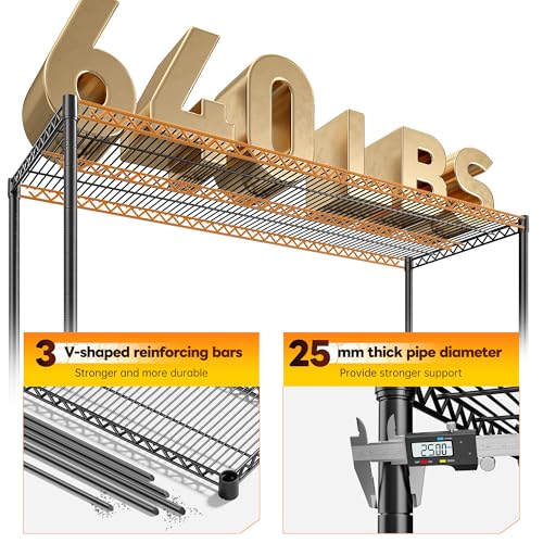 REIBII 6-Tier Heavy Duty Wire Shelving Unit, 3840LBS Storage Shelf Rack | 3840 lbs capacity,commercial grade,25mm steel rods,3 reinforcing posts/layer,powder-coated,rust-proof,tool-free assembly - size: 83"H x 55.5"W x 18"D