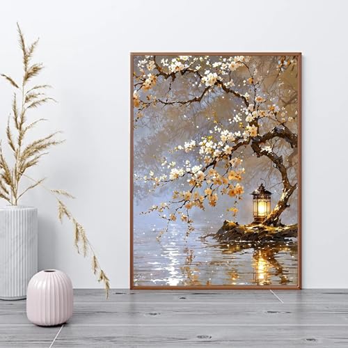 RYMILIE Diamond Art Kits for Adults Lakeside Tree 12x16inch | 5D Landscape Diamond Art Painting Kit for Beginners, DIY Full Round Drill Gem Art Crafts for Home Wall Decor Gift - color: DP04072