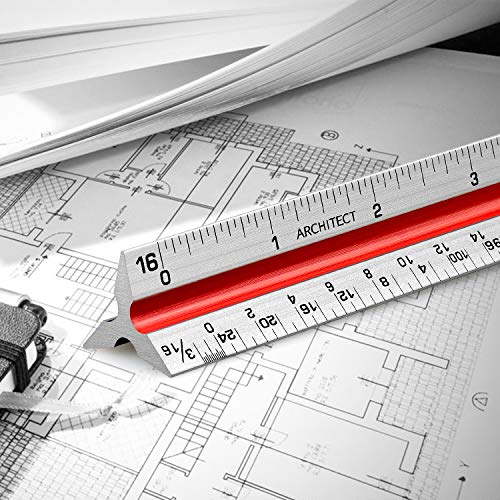 12" Architectural Scale Ruler Triangular Ruler, Color-Coded, 1 Pack | Aluminum Architect Scale Ruler for Architects, Draftsman, Students and Engineers - color: Tricolor