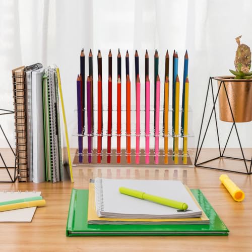 Cabilock Acrylic Pen Holder Display Stand, 48-Slot Clear Pencil and Marker Organizer, Desktop Storage Rack for Colored Pencils, Paint Brushes, Pens, Markers and Office Supplies - size: 24x10cm