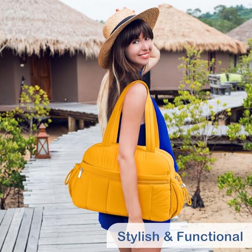 TOPDesign Travel Duffel Bag for Women, Puffer Gym Bag Sports Tote with Wet Pocket, Carry On Weekender with Luggage Sleeve (Golden Yellow) - color: Golden Yellow