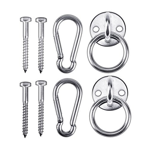 Hammock Hanging Hook Kit, Load Capacity 1400 lb, Stainless Steel Round Mount Pads, Spring Snap Hooks, Lag Screws Set for Hammock Yoga Swing Chair Punching Bag Indoor Outdoor Relaxation - color: 6-packs Hammock Hanging Hook Kit