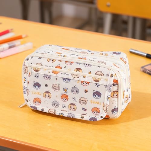 JUTOROSY Large Capacity Anime Pencil Case, 9-Compartment Pen Organizer | Wide Opening Pencil Pouch With 9 Compartments for Organized Storage of Pens, Markers, Erasers & Other School Supplies - color: white