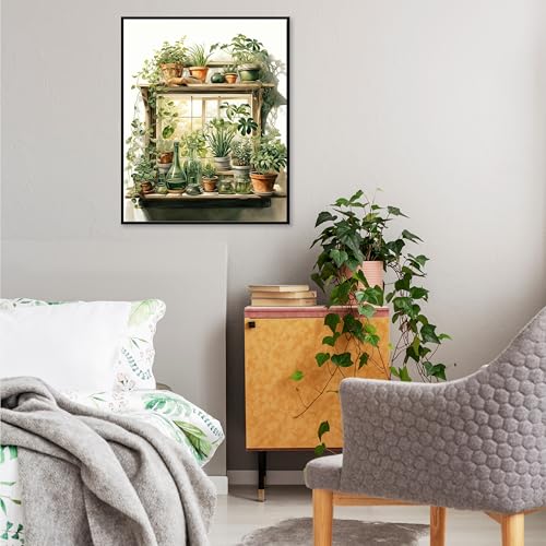 Ausanrl Plant Paint by Numbers with Frame Wooden Easel-Paint by Number Adult,Plant Paint by Numbers Framed Canvas,Adult Paint by Number Kits on Canvas Framed Gifts and Home Wall Decor 12x16inch - color: Plant B