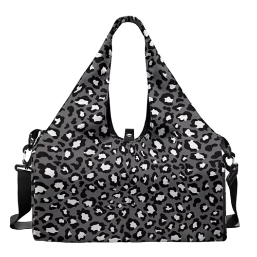 Black Leopard Print Gym Bag Women Hygienic Yoga Mat Bag with Double Zipper Sports Bags with Yoga Mat Holder & Shoe Compartments, Sports Bags for Exercises - color: Black Leopard Print