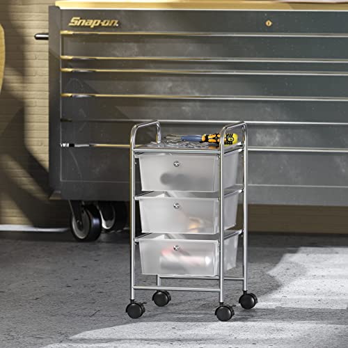 Simple Houseware 3 Drawers Rolling Utility Cart Art Craft Organizer, Chrome - color: Chrome, size: 3 Drawers