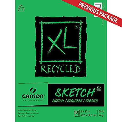 Canson XL Series Sketchbook, Recycled, Foldover Pad, 9x12 inches, 100 Sheets (50lb/74g) - Artist Paper for Adults and Students - Graphite, Charcoal, Pencil, Colored Pencil