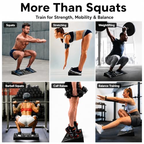 Squat Wedge Block, One-Piece Heel Elevated Slant Board for Squats | 27 x 10 in, 15° incline; stance guides, silicone pads, cross-linked PE for calf stretcher use, lunges and ankle mobility
