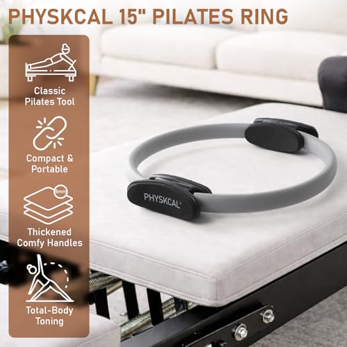 PhysKcal Pilates Ring, 15-Inch Magic Circle with Thick Padded Handle | Pilates Equipment for Toning Inner Thighs, Arms and Strengthening Cores with Workout Sheet Included - color: Mist
